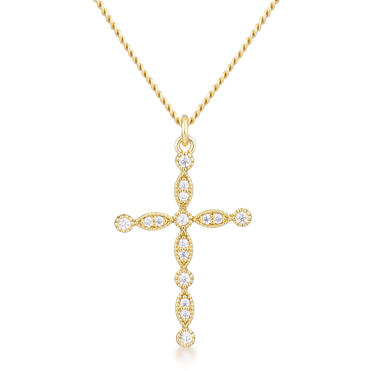 Delicate Vintage Gold Plated Clear CZ Cross Pendant