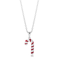 Thumbnail for Rhodium Plated Enamel Candy Cane Necklace