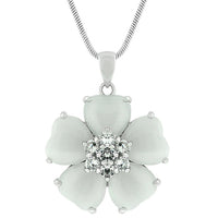 Thumbnail for White Cats Eye Cubic Zirconia Flower Pendant