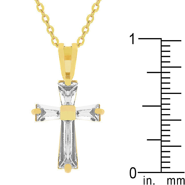 Goldtone Finish Baguette Cross