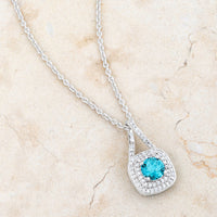 Thumbnail for Christal 1.2ct Aqua CZ Rhodium Classic Necklace