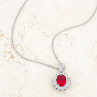 Thumbnail for Chrisalee 3.2ct Ruby CZ Rhodium Classic Drop Necklace