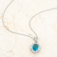 Thumbnail for Chrisalee 3.2ct Aqua CZ Classic Drop Necklace