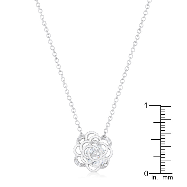 Maya 1.37ct CZ Rhodium Rose Drop Necklace