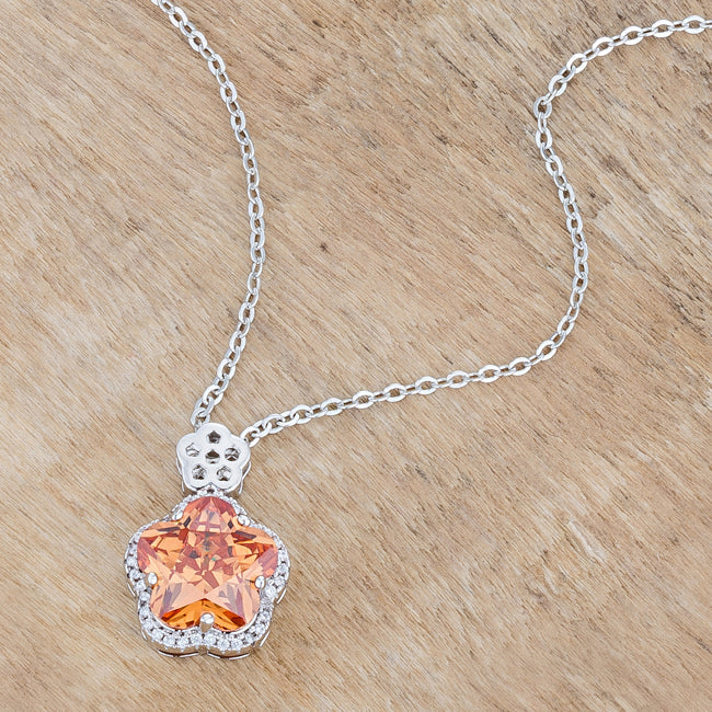 Beautiful Floral Cut Champagne CZ Pendant