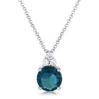 Thumbnail for Simple Rhodium Plated 9mm Blue Green CZ Pendant