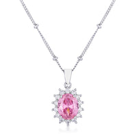 Thumbnail for Rhodium Plated Pink Petite Royal Oval Pendant