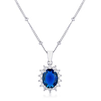 Thumbnail for Rhodium Plated Sapphire Blue Petite Royal Oval Pendant