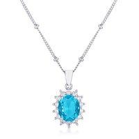 Thumbnail for Rhodium Plated Aqua Blue Petite Royal Oval Pendant