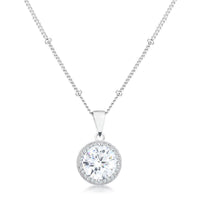 Thumbnail for 3Ct Rhodium Clear CZ Round Halo Satellite Pendant