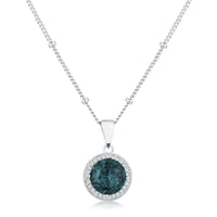 Thumbnail for 3Ct Rhodium Blue Green CZ Round Halo Satellite Pendant