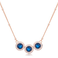 Thumbnail for 3.1Ct Rose Gold Plated Sapphire Blue Tri-Halo CZ Pendant