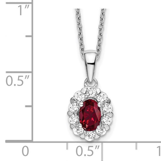 14-karat WG Created Oval Ruby & Lab Grown Diamond pendant & Necklace