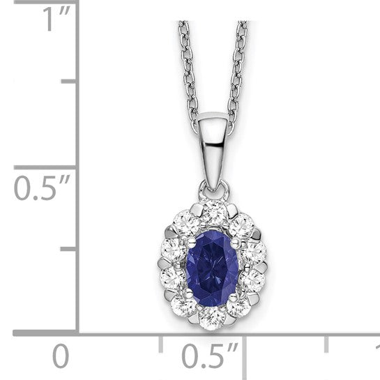 14-karat WG Created Oval Blue Sapphire & Lab Grown Dia pendant & Necklace