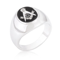 Thumbnail for Rhodium Plated Onyx Cubic Zirconia Masonic Ring