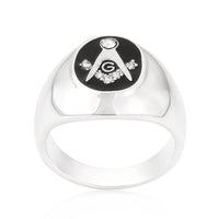 Thumbnail for Rhodium Plated Onyx Cubic Zirconia Masonic Ring