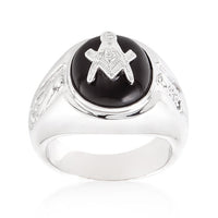 Thumbnail for Rhodium Plated Onyx Mens Ring
