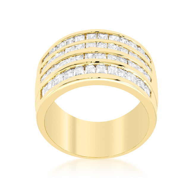 4 Row Gold Cubic Zirconia Cocktail Ring