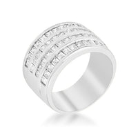 Thumbnail for 4 Row Rhodium Cubic Zirconia Cocktail Ring