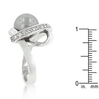 Thumbnail for Rhodium Plated Knotted Simulated Pearl Ring