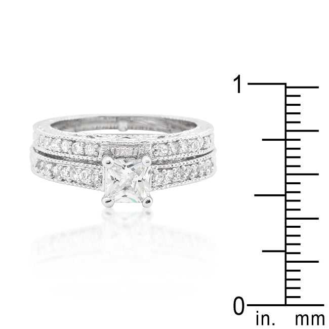 Princess Cut Filigree Bridal Ring Set