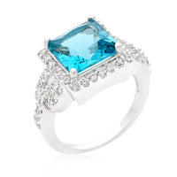 Thumbnail for Halo Style Princess Cut Aqua Blue Cocktail Ring