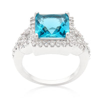 Thumbnail for Halo Style Princess Cut Aqua Blue Cocktail Ring