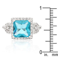 Thumbnail for Halo Style Princess Cut Aqua Blue Cocktail Ring