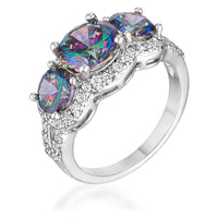 Thumbnail for 4 Ct Three Stone Rhodium Ring with Mystic and Clear CZ