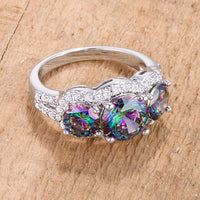 Thumbnail for 4 Ct Three Stone Rhodium Ring with Mystic and Clear CZ