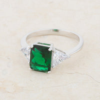 Thumbnail for Classic Emerald Rhodium Engagement Ring