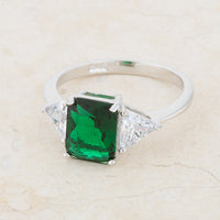 Thumbnail for Classic Emerald Green Sterling Silver Engagement Ring