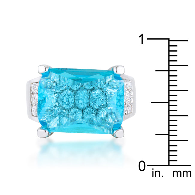 Mina 15.4ct Aqua CZ Rhodium Cocktail Ring