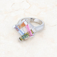 Thumbnail for Myra Ring 10ct Multicolor CZ Rhodium Cocktail Ring