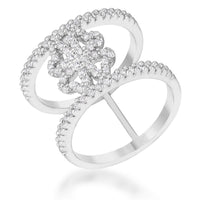 Thumbnail for Lauren 0.4ct CZ Rhodium Delicate Clover Wrap Ring