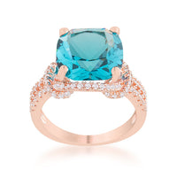 Thumbnail for Charlene 6.2ct Aqua CZ Rose Gold Classic Statement Ring