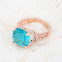 Thumbnail for Charlene 6.2ct Aqua CZ Rose Gold Classic Statement Ring