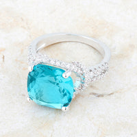Thumbnail for Charlene 6.2ct Aqua CZ Rhodium Classic Statement Ring