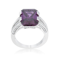 Thumbnail for Rema 8.6ct Amethyst CZ Rhodium Emerald Classic Cocktail Ring