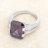 Thumbnail for Rema 8.6ct Amethyst CZ Rhodium Emerald Classic Cocktail Ring