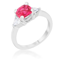 Thumbnail for Shonda 1.8ct Fuchsia CZ Rhodium Cushion Classic Statement Ring