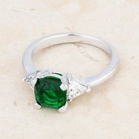 Thumbnail for Shonda 1.8ct Emerald CZ Rhodium Cushion Classic Statement Ring