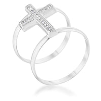 Thumbnail for Francis 0.08ct CZ Rhodium Contemporary Cross Ring