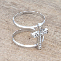 Thumbnail for Francis 0.08ct CZ Rhodium Contemporary Cross Ring