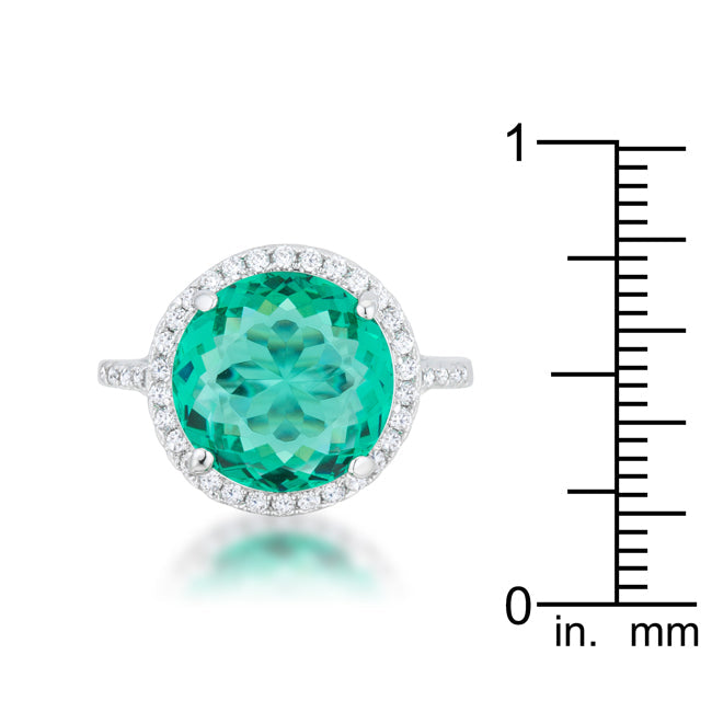 Emie 7.3ct Blue Green CZ Rhodium Classic Ring