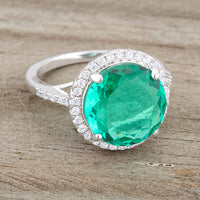 Thumbnail for Emie 7.3ct Blue Green CZ Rhodium Classic Ring
