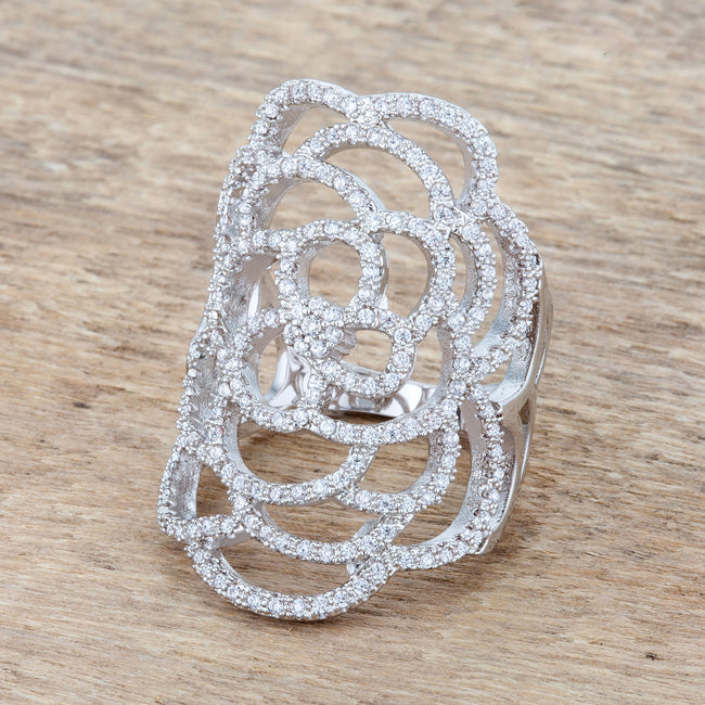 Rosa 1.25ct CZ Rhodium Filigree Cocktail Ring