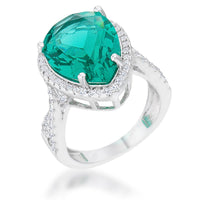 Thumbnail for Laura 9.9ct Blue Green CZ Rhodium Classic Teardrop Ring