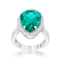 Thumbnail for Laura 9.9ct Blue Green CZ Rhodium Classic Teardrop Ring
