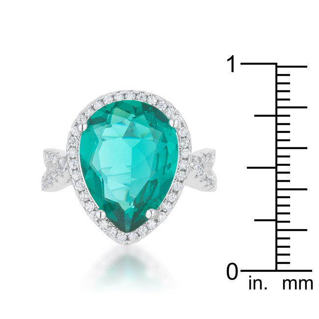 Laura 9.9ct Blue Green CZ Rhodium Classic Teardrop Ring